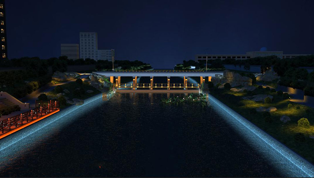 效果图展示 山东省枣庄市市中区西沙河沿河景观生态长廊夜景灯光工程设计